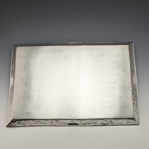 1896 British Antique Pure Silver Square Dressing Table Tray 666g Florence Warden